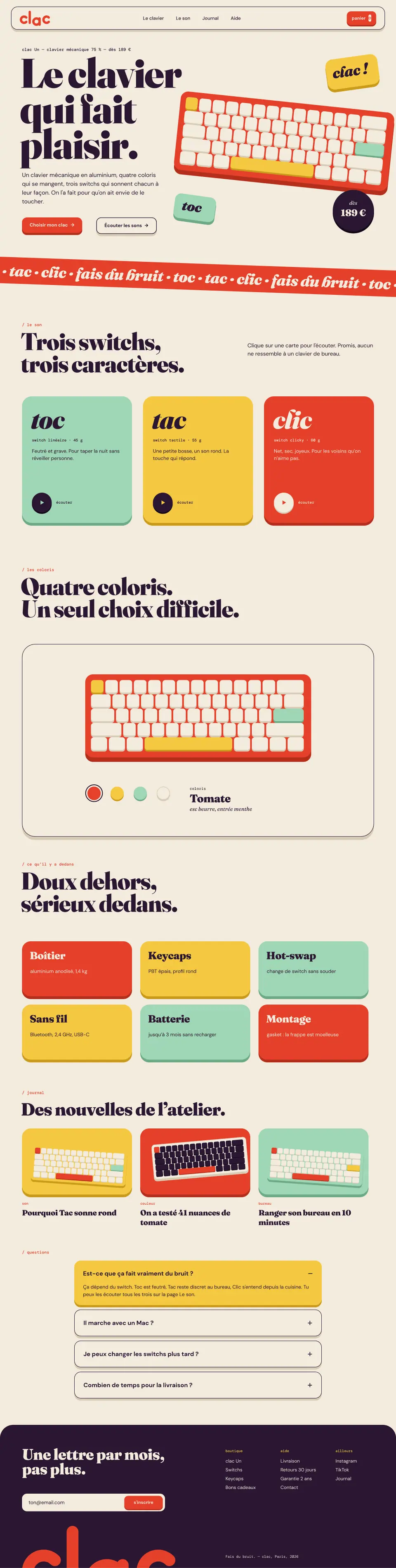 Page d’accueil complète de CLAC, en version bureau