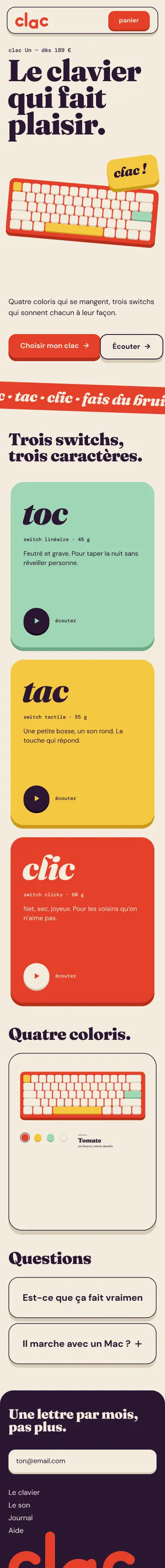 Page d’accueil complète de CLAC, en version mobile