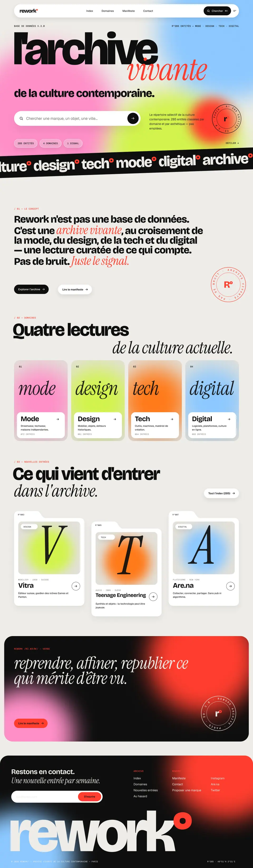 Page d’accueil complète de REWORK, en version bureau